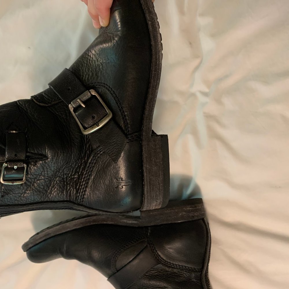 Frye Black Leather Buckle Boots - Picture 2 of 4